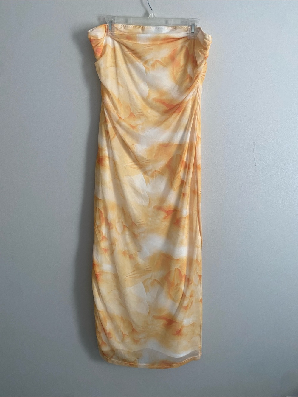 Strapless Watercolor Maxi Dress in Yellow & Peach